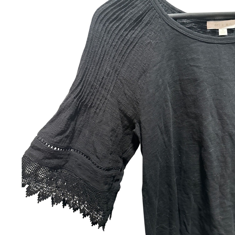 Anthropologie Eri Ali Black Lace Trim 3/4‎ Sleeve Top Women's Size S - Picture 2 of 5